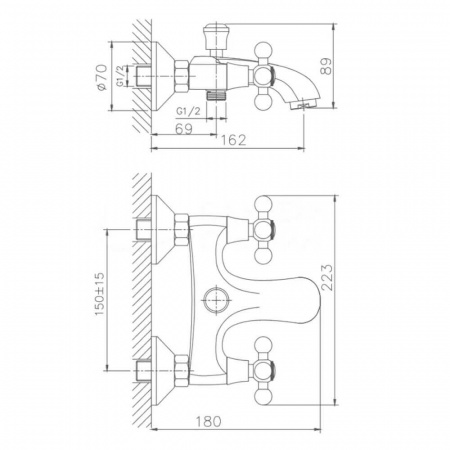 Смеситель на ванну короткий излив HAIBA HB3119-4 БРОНЗА двуручный (лат.)
