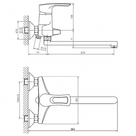 Смеситель на ванну длинный излив HAIBA HB2266 (лат., 40мм)