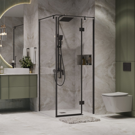 Душевой уголок 90х90х195 КВАДР без поддона профиль ЧЕРН МАТ стекло (6мм) ПРОЗРАЧНОЕ NG-6831-34BLACK
