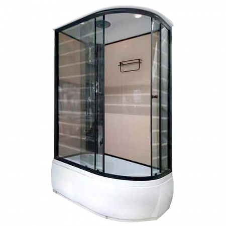 Душевая кабина 1200х800х2150мм, ВЫСОКИЙ поддон усил., проф. ЧЕРН, стек зад. БЕЖЕВ, пер. ПОЛОСЫ 54L 