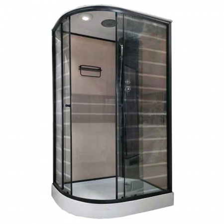 Душевая кабина 1200х800х2150мм, НИЗКИЙ поддон усил., проф. ЧЕРН, стек зад. БЕЖЕВ, пер. ПОЛОСЫ 55R