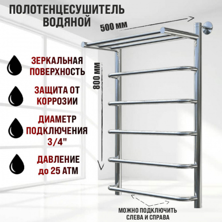 Полотенцесушитель водяной ИДЕАЛ НК 1П 80х50см из нержавеющей стали БЕЗ КОМПЛЕКТА