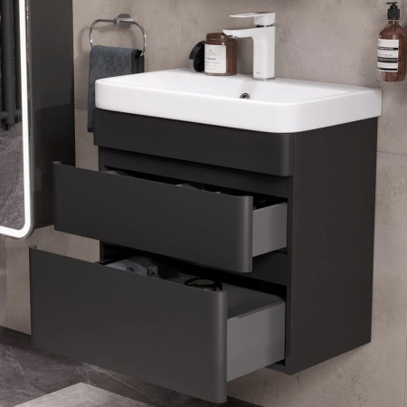 Тумба в ванную комнату подвесная ELTORO 60.2Y ЧЕРНЫЙ Soft Touch под умывальник NICE 60 (9595-60)