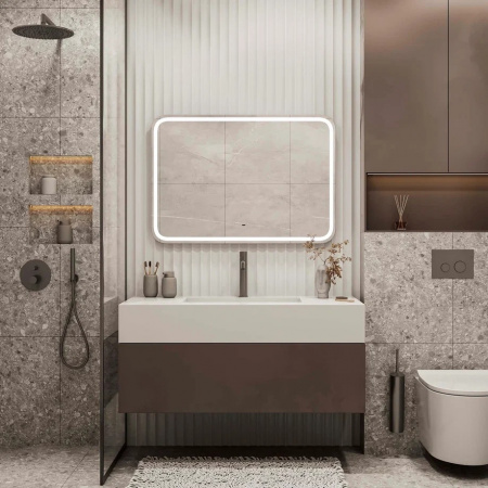 Зеркало RUSSO 80 800х700мм (LED-подсветка, бесконтактный сенсорный выключатель, ХОЛОДНАЯ подсветка)