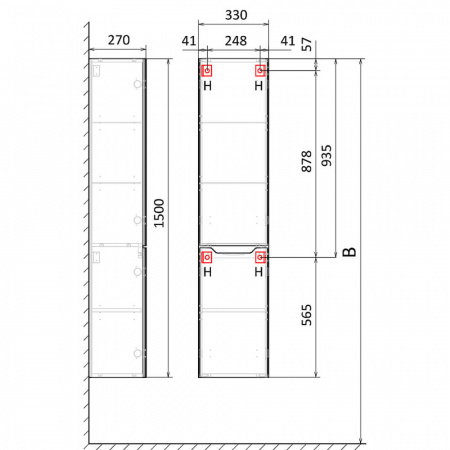 Шкаф-пенал в ванную комнату STATIK подвесной (330х270х1500мм)