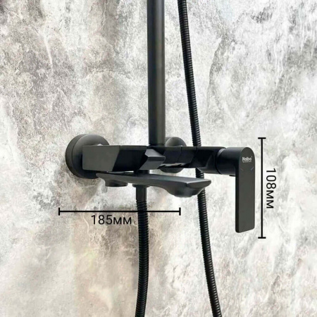 Смеситель для душа (зонт, квадрат) со стойкой HAIBA HB24639-7 ЧЕРНЫЙ (лат., с изливом)(4)