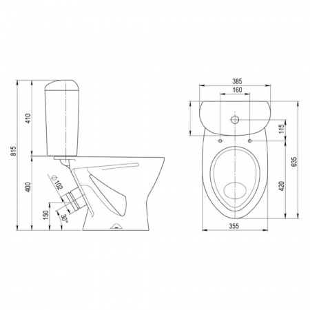 Унитаз-компакт "ВЕРСИЯ" антивсплеск, косой выпуск, сиденье полипропилен, арматура 1-режимная
