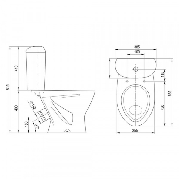 Унитаз-компакт Santeri Версия 1.P401.5.S00.00B.F чертеж