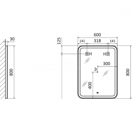 Зеркало MORELLE 60 600х800мм (LED-подсветка, бесконтактный сенсорный выключатель)