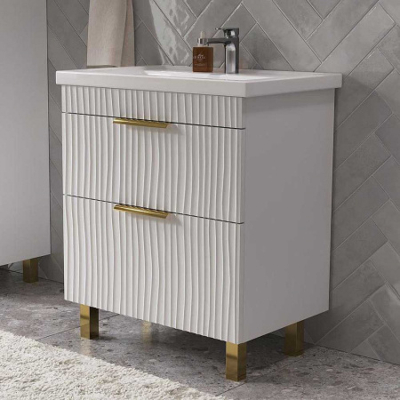 Тумба в ванную комнату LOTTY GOLD 70.2Y БЕЛАЯ- ручки ЗОЛОТО под умывальник ФОСТЕР 70