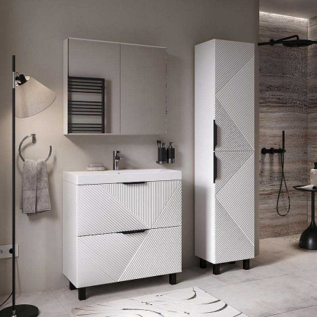 Тумба в ванную комнату GEOMETRY 80.2Y БЕЛАЯ под умывальник LAKЕ 80 (9696-80)