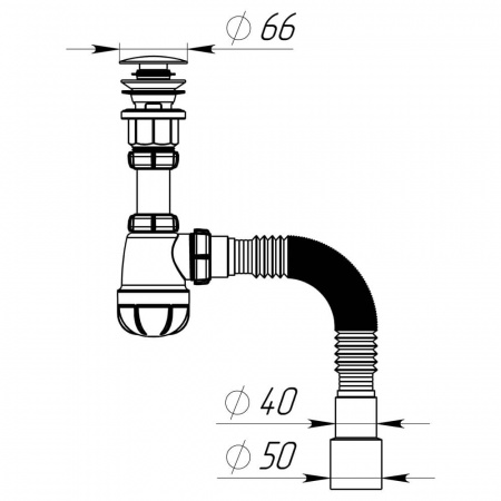Сифон для умывальника 1 1/4 клик-клак (донный клапан с отв. перелива) гт 40х40/50 S4015-30-MR (30)