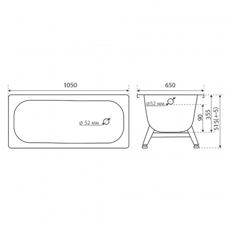 Ванна стальная 1,05х0,65х0,35м ANTIKA с ножками ОР-13300, толщина 1,8мм