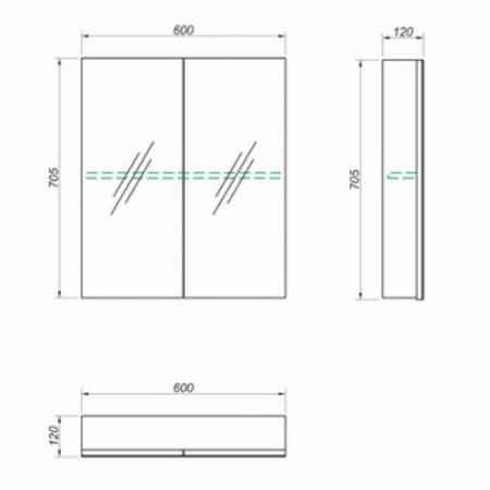 Шкаф зеркальный ЛАЙТ 60 две двери (600х705х120мм)