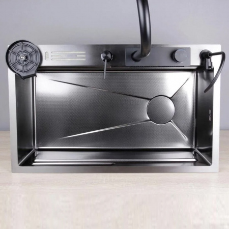 Мойка кухонная многофункциональная Dikalan KN754508 ЧЕРНЫЙ нерж.сталь SUS-304 750х460х220мм 