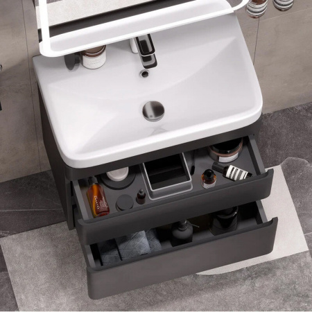 Тумба в ванную комнату подвесная ELTORO 60.2Y ЧЕРНЫЙ Soft Touch под умывальник NICE 60 (9595-60)