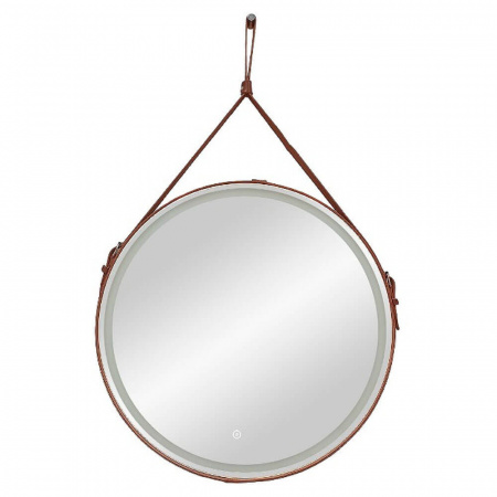 Зеркало MILLENIUM D650мм на ремне из натуральной кожи (LED-подсветка, сенсор, КОРИЧНЕВЫЙ цвет)