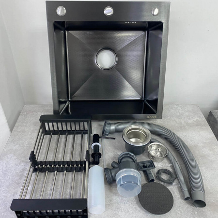 Мойка кухонная врезная Dikalan KN605008 ЧЕРНЫЙ нерж.сталь SUS-304 600х500х220мм (3)