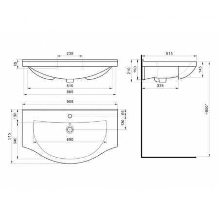 Умывальник мебельный ЭЛЬБРУС 90