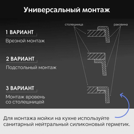 Мойка кухонная врезная Dikalan KN505008 ЧЕРНЫЙ нерж.сталь SUS-304 500х500х220мм 