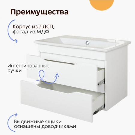 Тумба в ванную комнату подвесная ЭЛИНА 75/2 МИНОР под умывальник ЭЛИНА 75