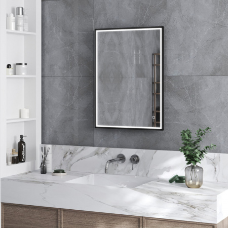 Зеркало STAGE 60 600х800мм (LED-подсв., бесконт.сенс.выкл., рама алюм СПЕКТРУМ ЧЕРН.) (ЗЛП3930)