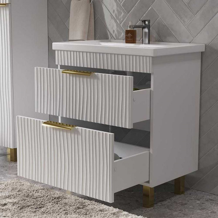 Тумба в ванную комнату LOTTY GOLD 70.2Y БЕЛАЯ- ручки ЗОЛОТО под умывальник ФОСТЕР 70