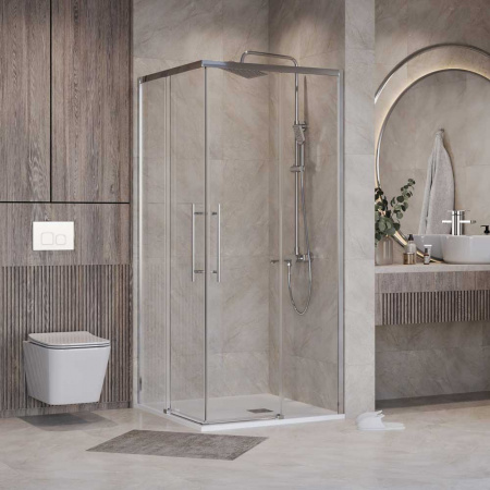 Душевой уголок 80х80х195 КВАДР без поддона профиль ХРОМ стекло (6мм) ПРОЗРАЧНОЕ NG-6628-34