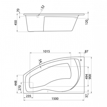 Ванна акриловая асимметричная МАЙОРКА 150х90см левосторонняя 