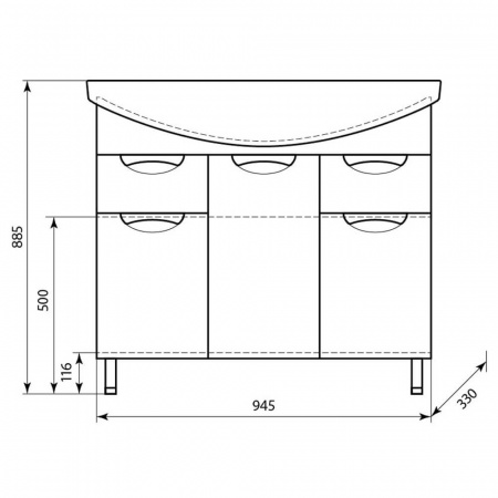 Тумба в ванную комнату ЭНИГМА 100/2 врезные ручки под умывальник ЭНИГМА 100