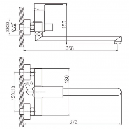 Смеситель на ванну длинный излив HAIBA HB22191 (лат., 35мм)