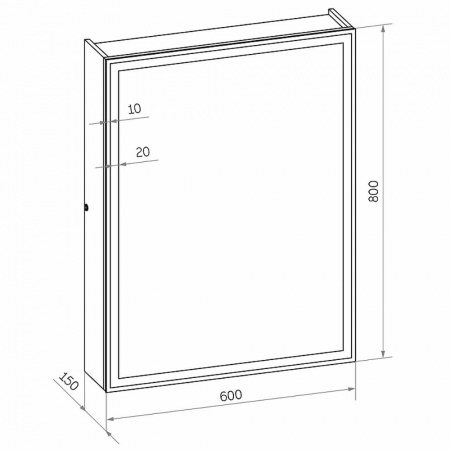 Шкаф зеркальный MIRROR BOX 600х800мм (LED-подсвет, датчик дв, универ, пленка "soft touch", чер) 