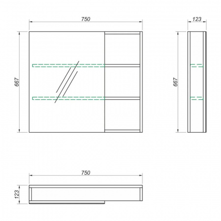 Шкаф зеркальный ВИНТЕР 75 (750х700х210мм)