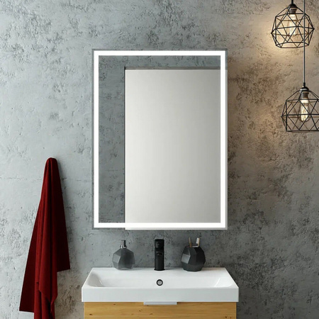 Шкаф зеркальный MIRROR BOX 600х800мм (LED-подсвет, датчик дв, универ, пленка "soft touch", чер) 