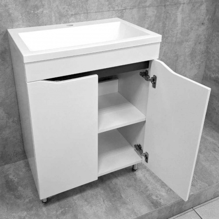 Тумба в ванную комнату СЛОТ 594 Белый/встав.Антрацит под умывальник ОКЕАН 60 (2дв)
