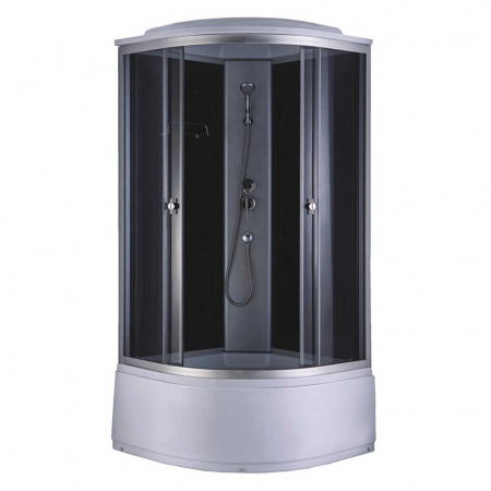 Душевая кабина 800х800х2150мм, ВЫСОКИЙ поддон., проф. ХРОМ, стекло зад. ЧЕРНОЕ, пер. ТОНИРОВ 718В