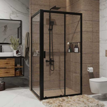 Душевое ограждение 110х80х195 без поддона профиль ЧЕРНЫЙ стекло (6мм) ПРОЗРАЧНОЕ NG-82-11AB + A80B