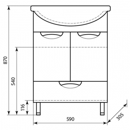 Тумба в ванную комнату УЮТ 60/1 врезные ручки под умывальник УЮТ 60