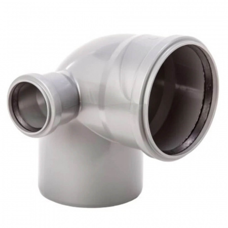 Отвод двухплоскостной ППР Ø110мм 90° СЕРЫЙ с выходом 50 ЛЕВЫЙ для внутренней канализации (40)