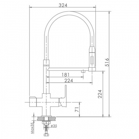 Смеситель на мойку с гибким изливом, с выходом под фильтр HAIBA HB76854 ЧЕРНЫЙ/ХРОМ (лат., 35мм)