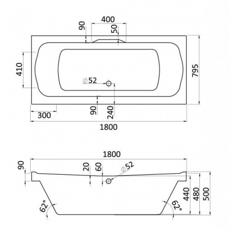 Ванна акриловая прямоугольная КОРСИКА 180х80см 