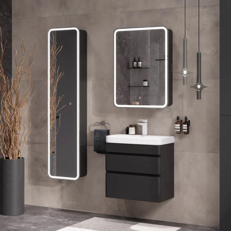 Тумба в ванную комнату подвесная ELTORO 60.2Y ЧЕРНЫЙ Soft Touch под умывальник NICE 60 (9595-60)