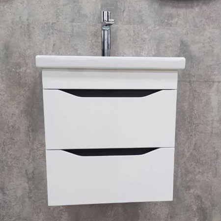 Тумба в ванную комнату подвесная INTEGRO 465 Белый/встав.Антрацит под умывальник СОМО 50 (2ящ)