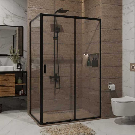 Душевое ограждение 120х100х195 без поддона профиль ЧЕРНЫЙ стекло (6мм) ПРОЗРАЧНОЕ NG-82-12АВ + А100B