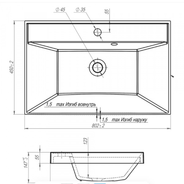 Раковина Andrea Classic 80 размеры