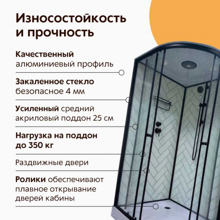 Душевая кабина 900х900х2150мм, НИЗКИЙ поддон, проф. ЧЕРНЫЙ, стекло зад. БЕЛ ПАРКЕТ, пер. ПРОЗРАЧ 81