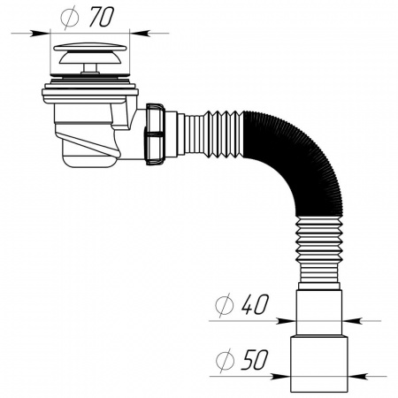 Сифон для душевого поддона хром 1 1/2"х50/60мм с гт 40х40/50, клик-клак, h 67-73мм V415-40-MR (40) 