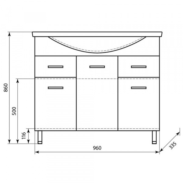 Тумба напольная AquaLine Эльбрус 100 2 ящика размеры