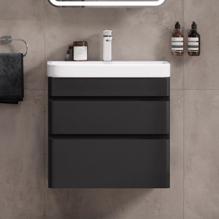 Тумба в ванную комнату подвесная ELTORO 60.2Y ЧЕРНЫЙ Soft Touch под умывальник NICE 60 (9595-60)