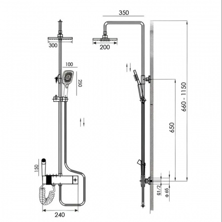 Система душевая (зонт, квадрат серый) DIKALAN AL9076-G СЕРЫЙ МЕТАЛЛИК (авиационный алюминий) (5)